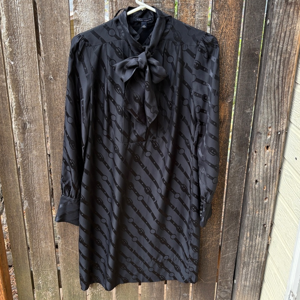 Banana Republic 100% Silk Tie Neck Equestrian Print Dress In Black Sz S